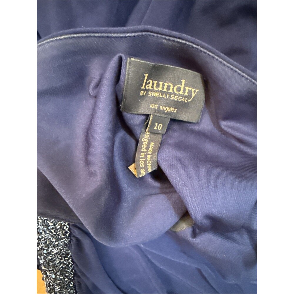 NAVY BLUE BEAUTY Laundry By Shelli Segal Long Spandex One Shoulder Gown Size 10 - Picture 8 of 8